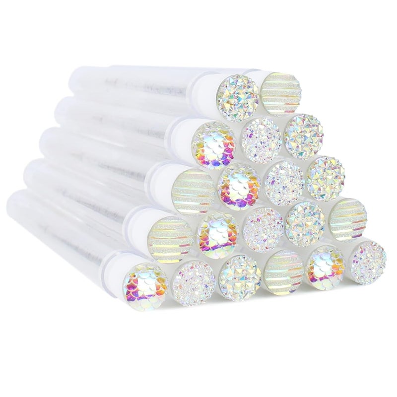 SenRocc 20 Sets Mascara Wand Tube Diamond Eyelash Spoolies Mascara Brushes Lash Brush Makeup Tool Applicator Eyelash Brush Tubes Makeup Brush (4C-Silver) - Image 1